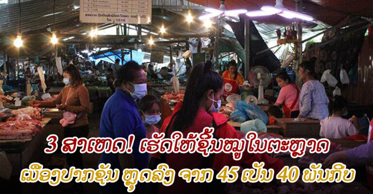 ລາຄາຂາຍຍ່ອຍຊີ້ນລວມ ຢູ່ຕະຫຼາດໃນເມືອງປາກຊັນ ແມ່ນລາຄາບໍ່ເກີນ 40.000ກີບ/ກິໂລ
