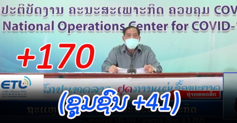 ລາຍງານ 2 ກັນຍາ ຕິດເຊື້ອໃໝ່ +170 (ຊຸມຊົນ +41)