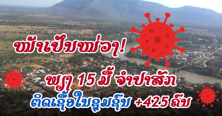 ຈຳປາສັກຕິດເຊື້ອຊຸມຊົນມື້ນີ້ ເຖິງ +104 ຄົນ ລວມ 15 ມື້ ເທົ່າກັບ 425 ຄົນ