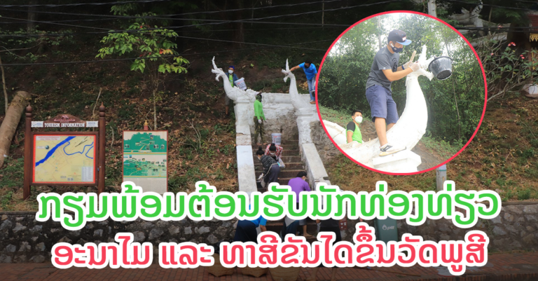 ຊົມເຊີຍ! ພະນັກງານ ຖວທ ຫຼວງພະບາງ ອະນາໄມ ແລະ ທາສີຂັ້ນໄດຂຶ້ນພູສີ